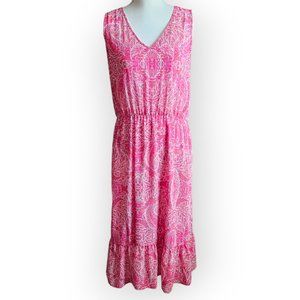 Jane & Delancy Pink White Yellow Abstract Paisley Print Midi Dress.  US Size L.